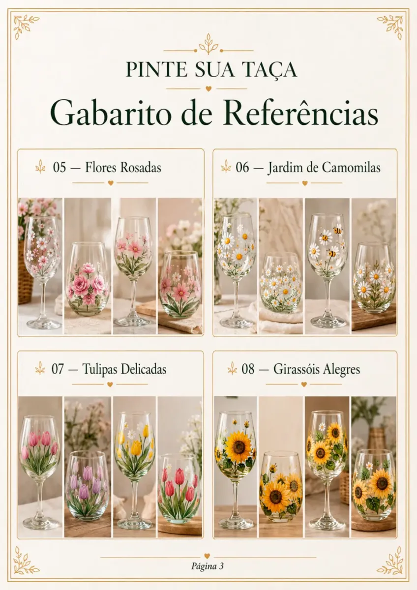 Página com referências florais de taças pintadas