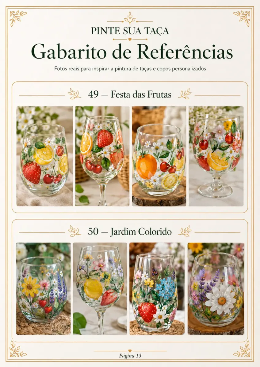 Página com referências de frutas e jardim colorido
