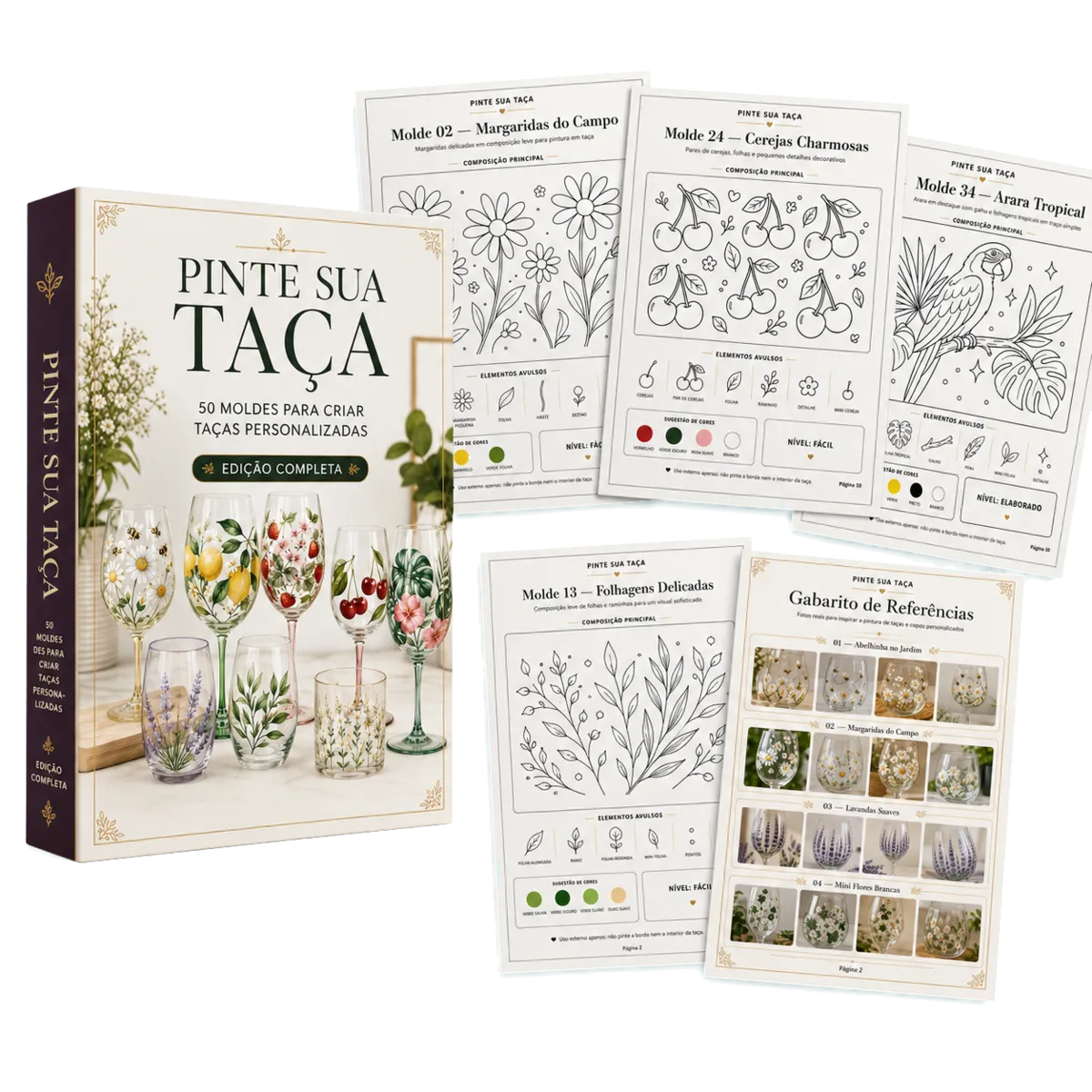 Ebook Pinte Sua Taça com 50 moldes para taças personalizadas